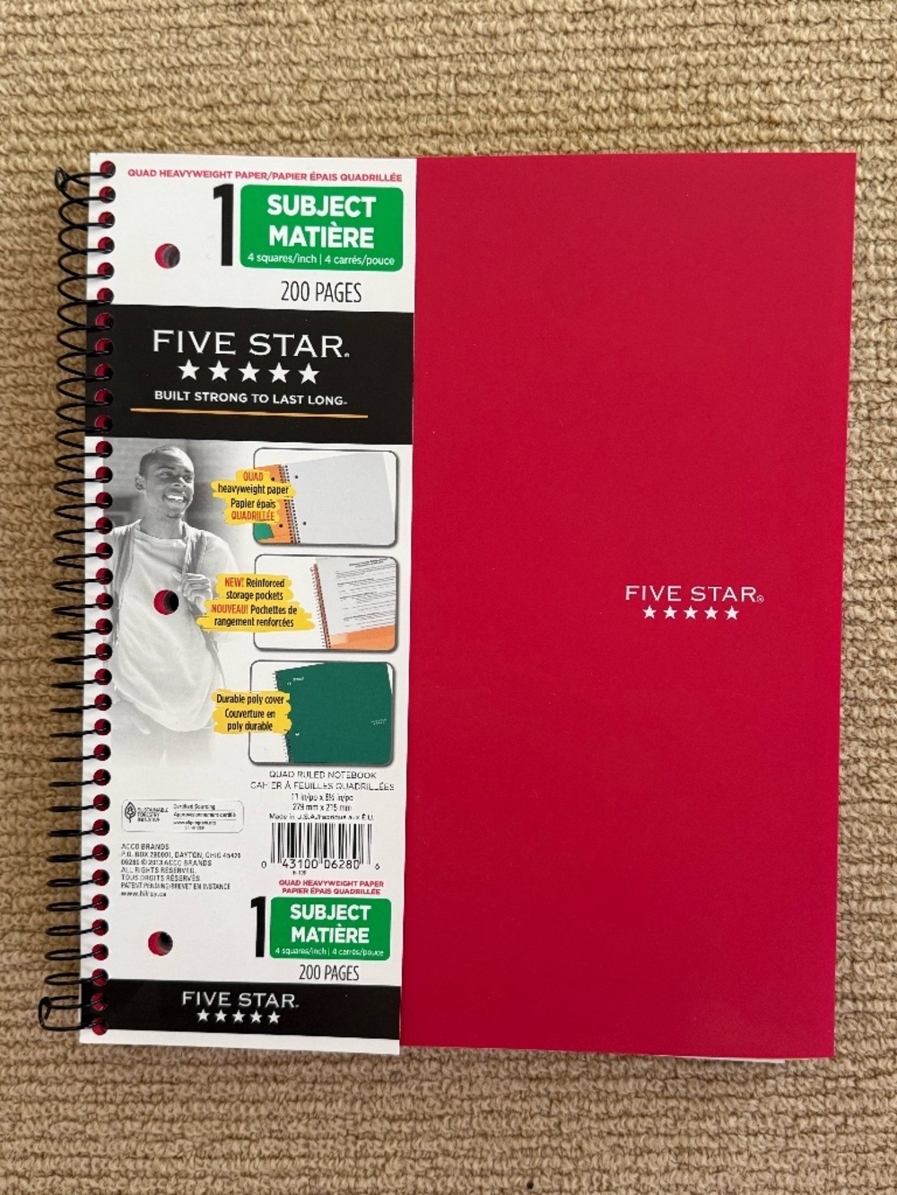 Five Star 1-Subject Quad Ruled Notebook | 200 Pages | New 11" x 9.25"